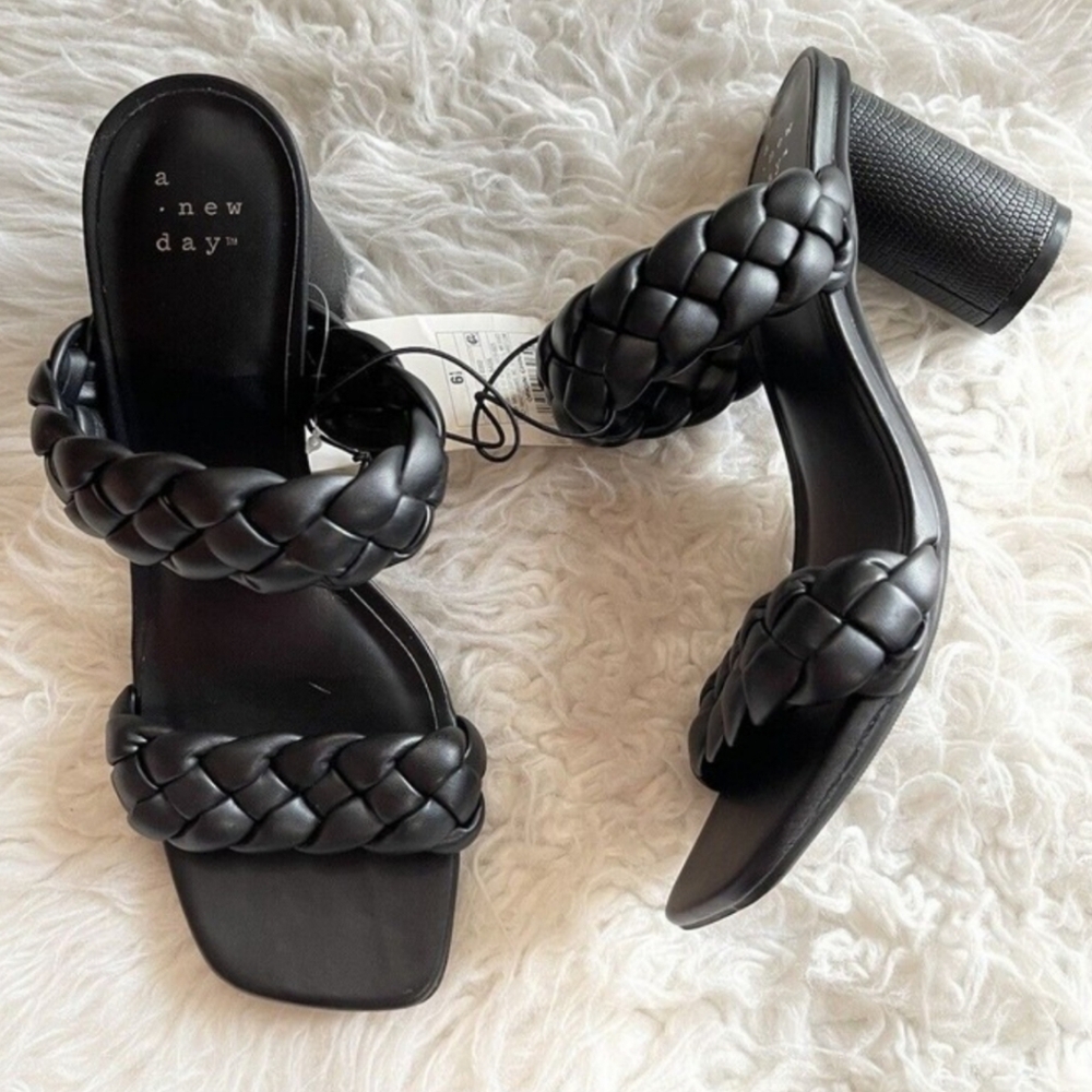 A New Day Black Basil Braided Strap Heeled Sandals Women's size 11